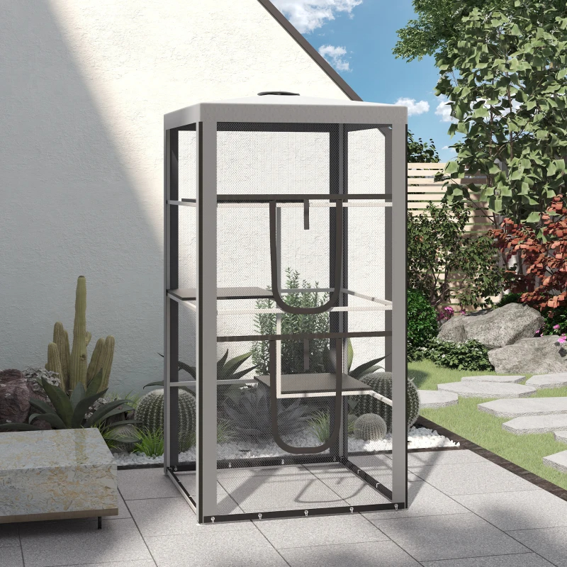 Cat House Kitten Enclosure Mesh Playpen Steel Frame With 3 Platforms, 2 Doors And 4 Sandbags For Stability, IndoorOutdoor — image 7