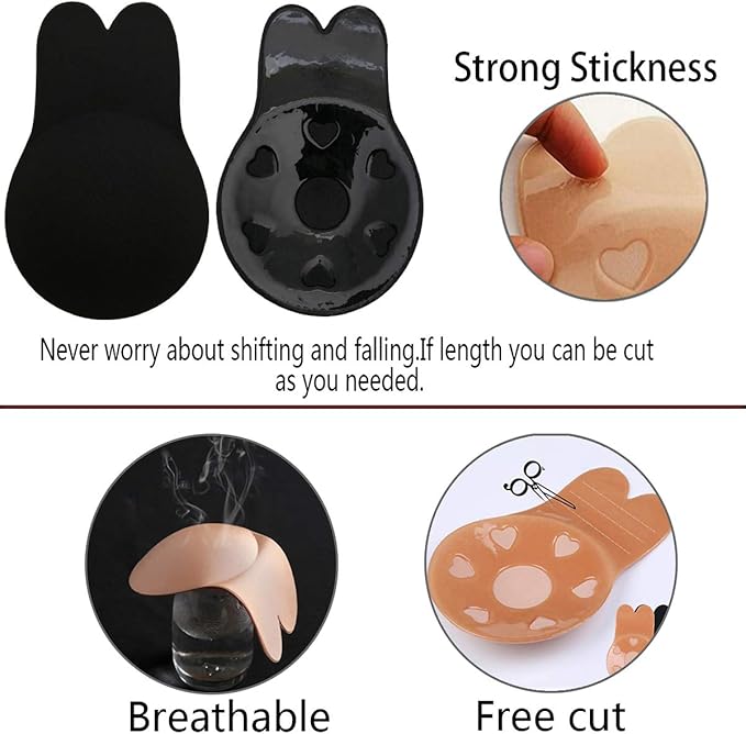 Black(Suits For A/B Cup)Invisible Bra Adhesive Strapless Bra Push Up Backless Sticky Bra Lift Nippleless Covers Rabbit Bra Breast Pasties — image 3