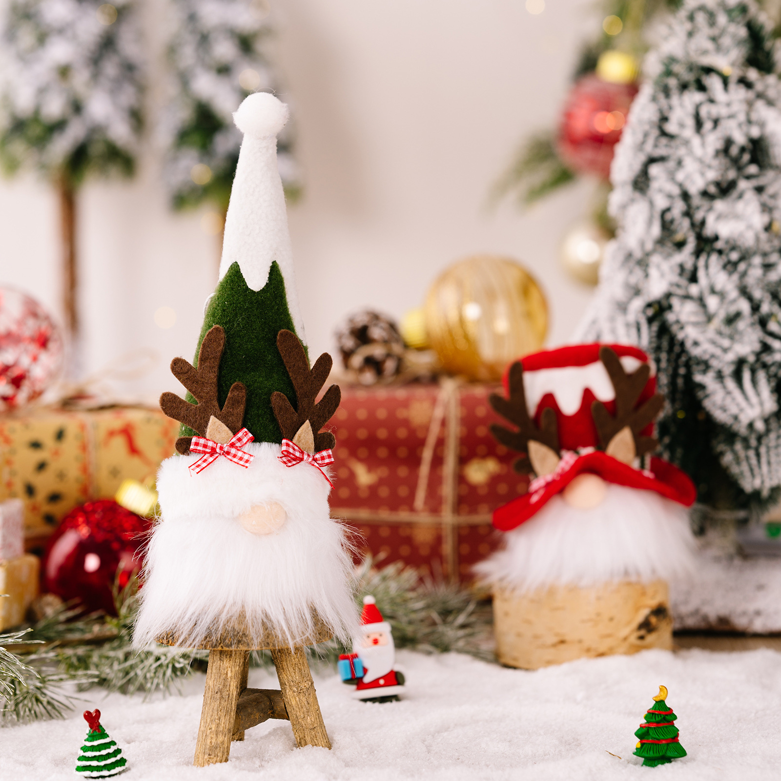 Christmas Decoration Reindeer Antler Bow Rudolph Light-Up Plush Ornament Holiday Atmosphere Hanging Decor — image 6