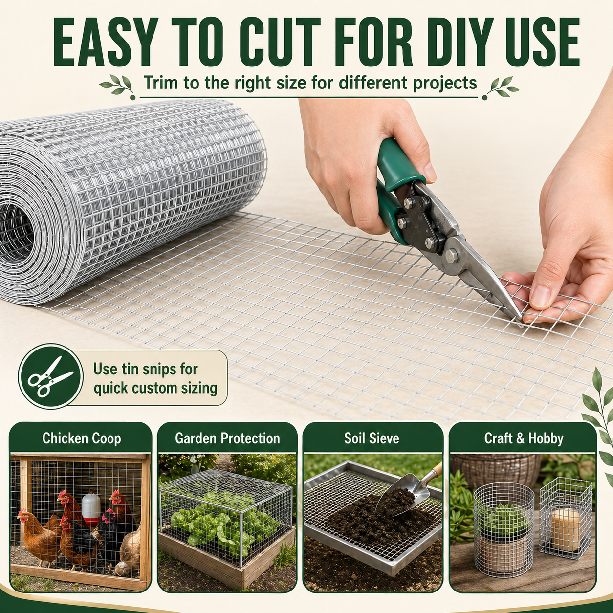 Malla Metálica Blanca de 24in x 100ft, Rollo de Alambre de Gallinero Soldado de 1/2 Pulgada, Cerca para Jardín y Plantas, Apta para Gallineros y Renovación del Hogar — imagen 4