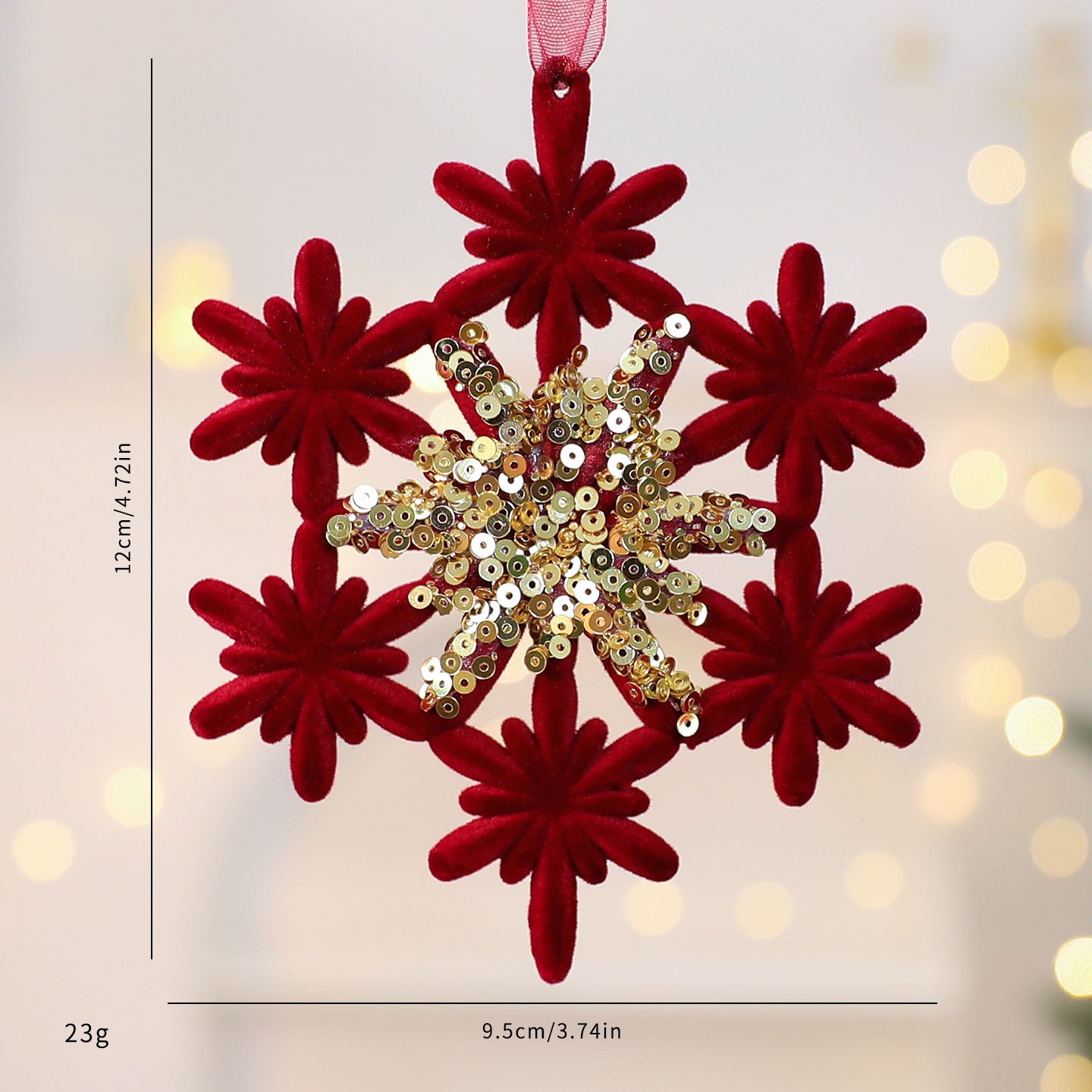 Christmas Decoration Velvet Red Wreath Bow Deer Ornament Tree Hanging Decor — imagen 8