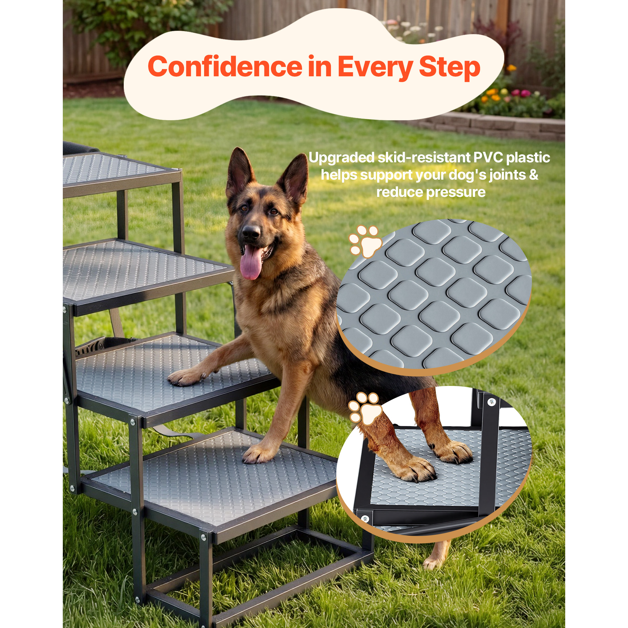 Dog Stairs For Car, 4 Steps Extra Wide Foldable Dog Ramp For Large Dogs With Non-Slip Surface, Portable Lightweight Pet Stairs Ladder For Car, SUV, Truck, High Bed, Sofa, Support Up To 400 Lbs — image 4