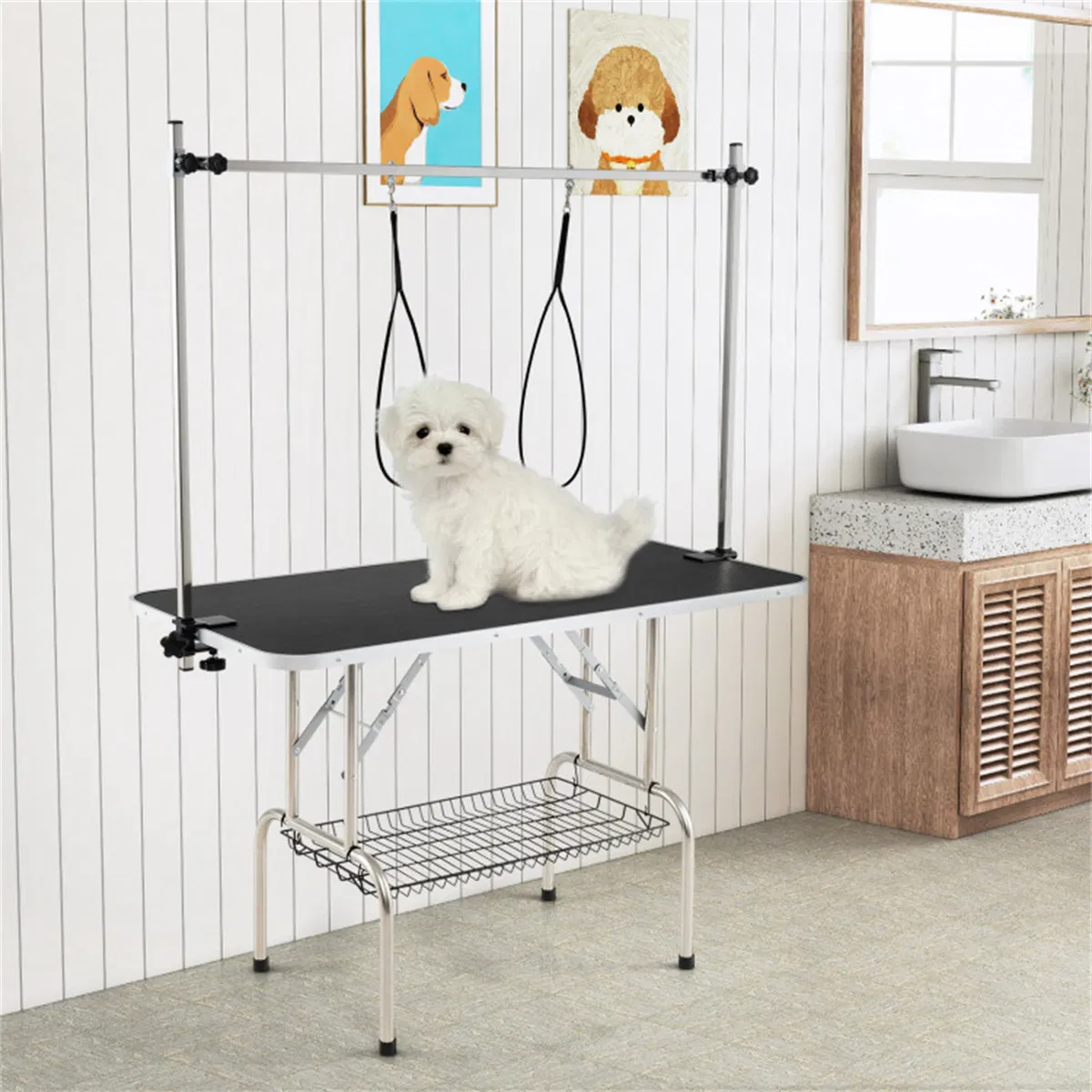 Foldable Pet Grooming Table with Adjustable H-shaped Arms, 330 LBS Capacity for Small-Large Dogs — image 4
