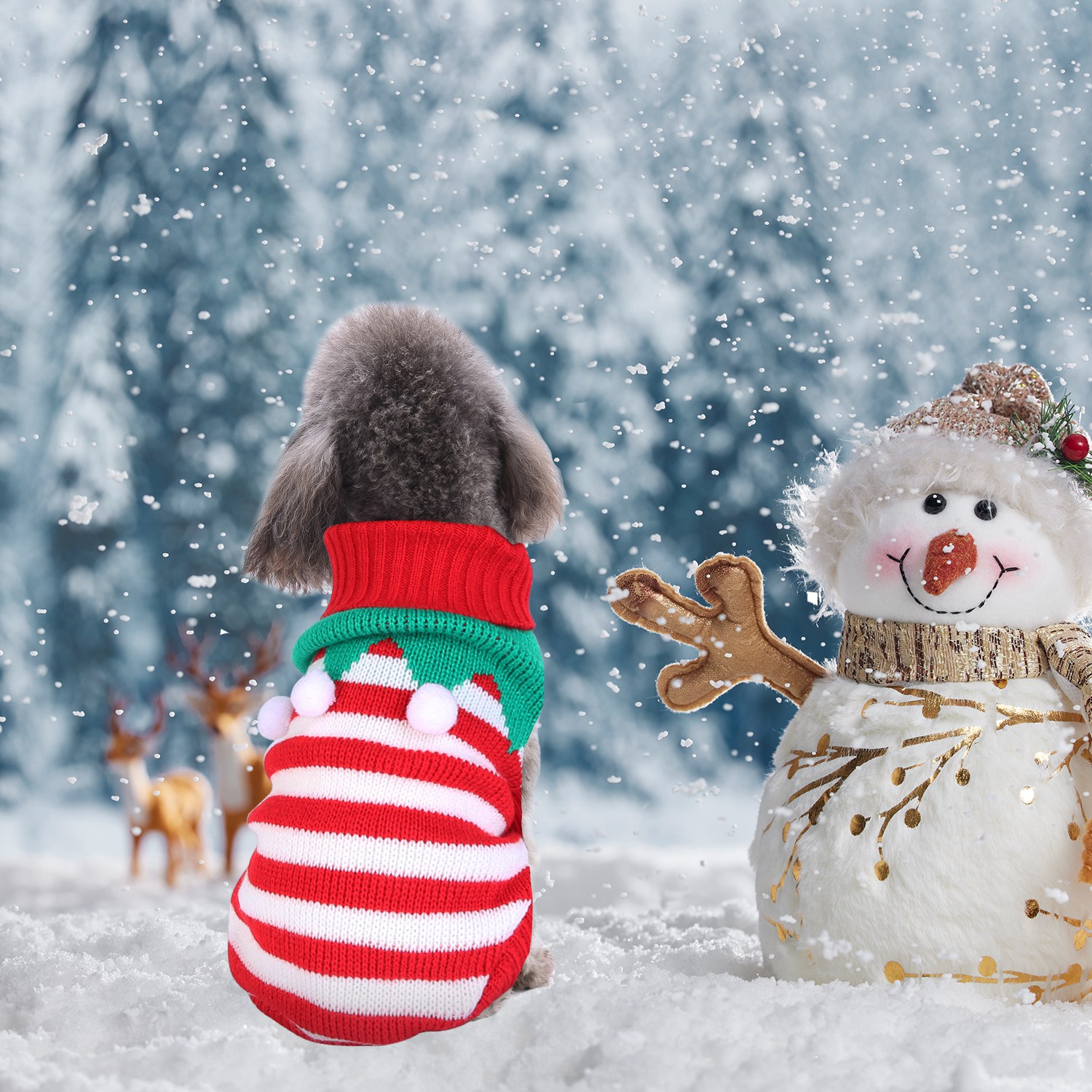 2 Patrones y 4 Tallas a Elegir - 1 Pieza de Suéter Navideño de Cuello Alto Para Mascotas, Ropa Navideña Para Perros y Gatos, Disfraz de Rayas con Muñeco de Nieve, Suéter de Invierno Para Gatitos y Cachorros Pequeños y Medianos — imagen 4