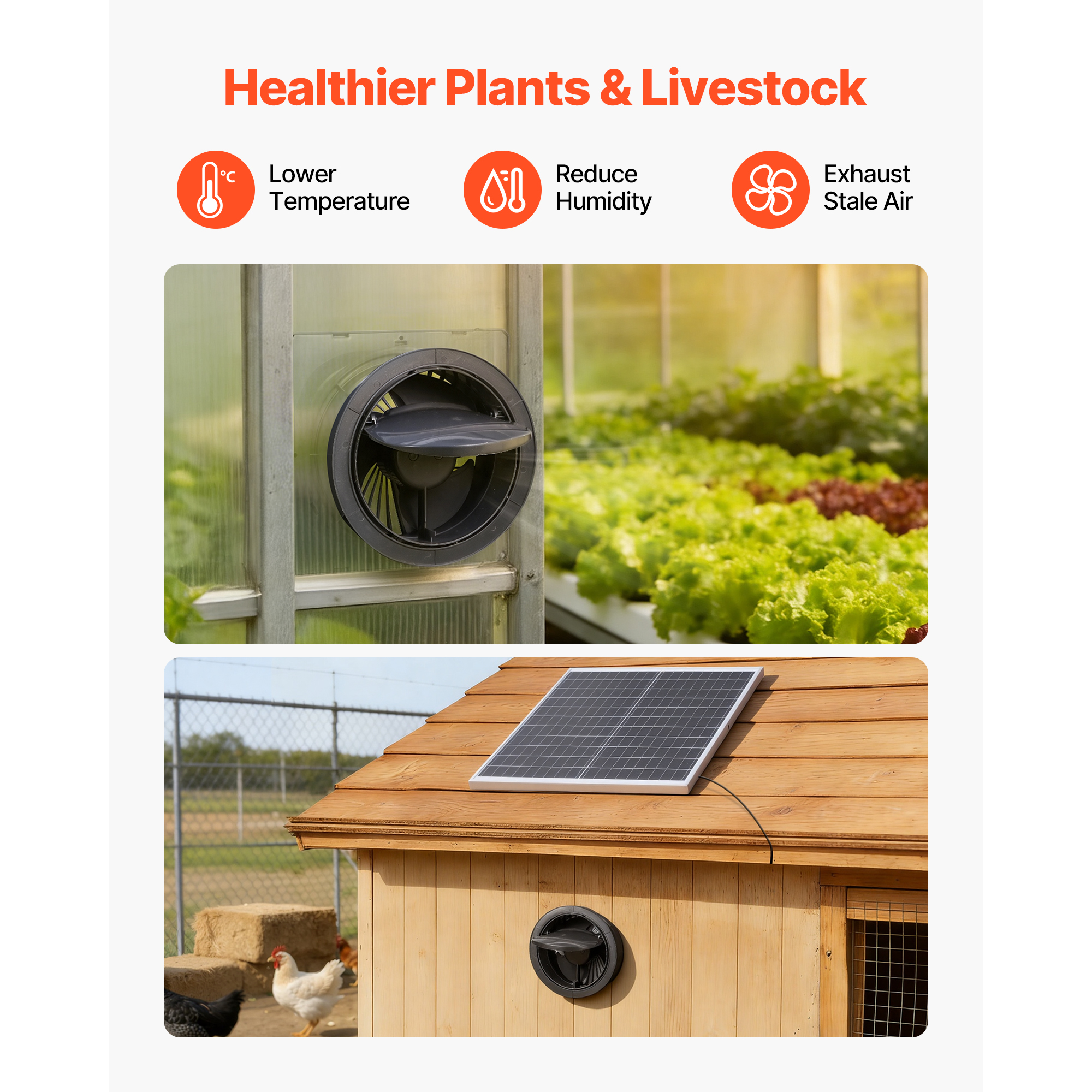 Ventilador Solar de Alta Velocidad, Panel Solar de 25W con 220 CFM de Flujo Aéreo, Ángulo de Panel Reajustable, 2030 RPM de Alta Eficiencia, Instalación Flexible para Invernaderos, Tendas de Cultivo, Gallineros y Refugios — imagen 2