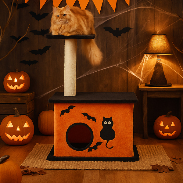 Árbol de Gatos para Halloween, Torre de Gatos con Condo Espacioso y Poste de Rastrillado en Sisal, Negro y Naranja — imagen 5