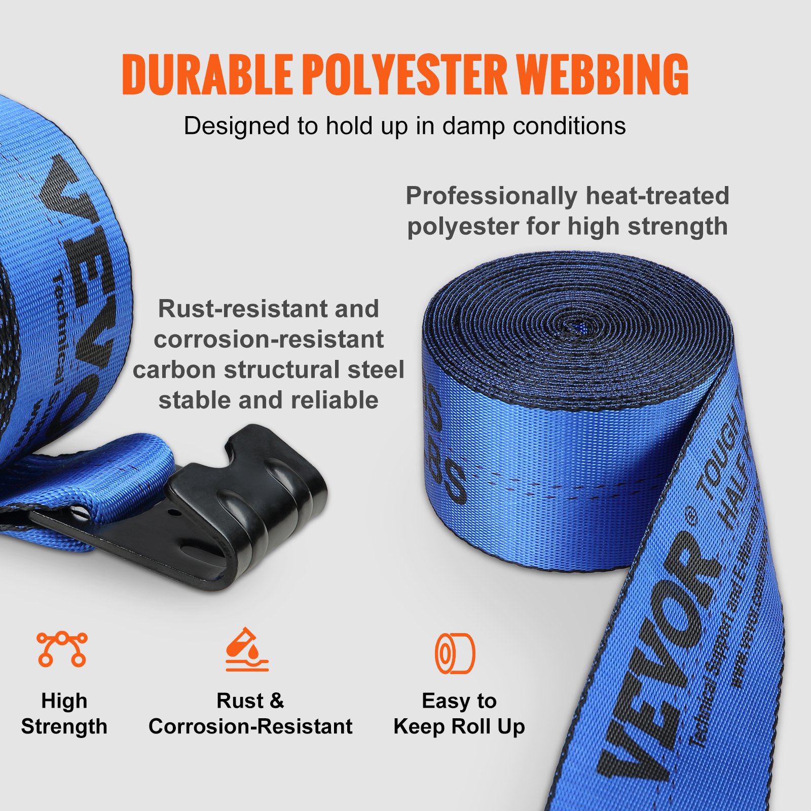 Winch Straps, 4 X 30 6000 Lbs Load Capacity, 18000 Lbs Breaking Strength, Truck Straps With Flat Hook, Flatbed Tie Downs Cargo Control For Trailers, Farms, Rescues, Tree Saver, Blue — image 4