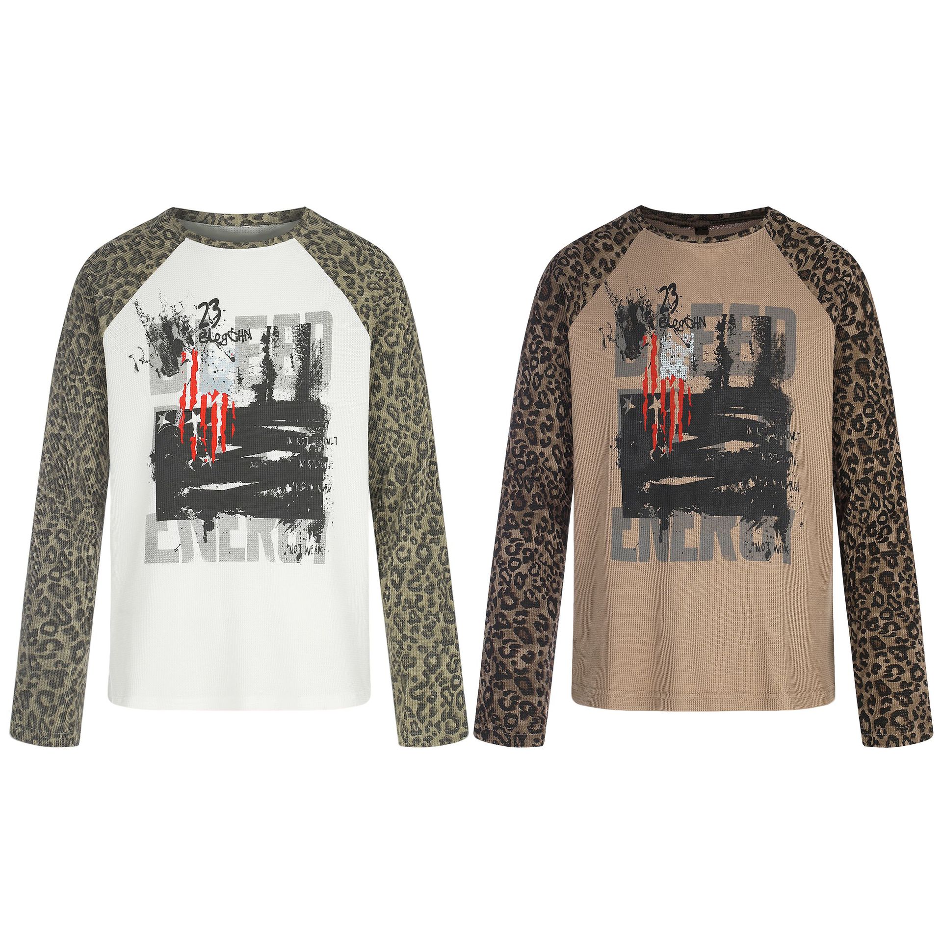 Leopard Print Spliced Unique Pattern Loose Raglan Sleeve Long T-Shirt — image 6