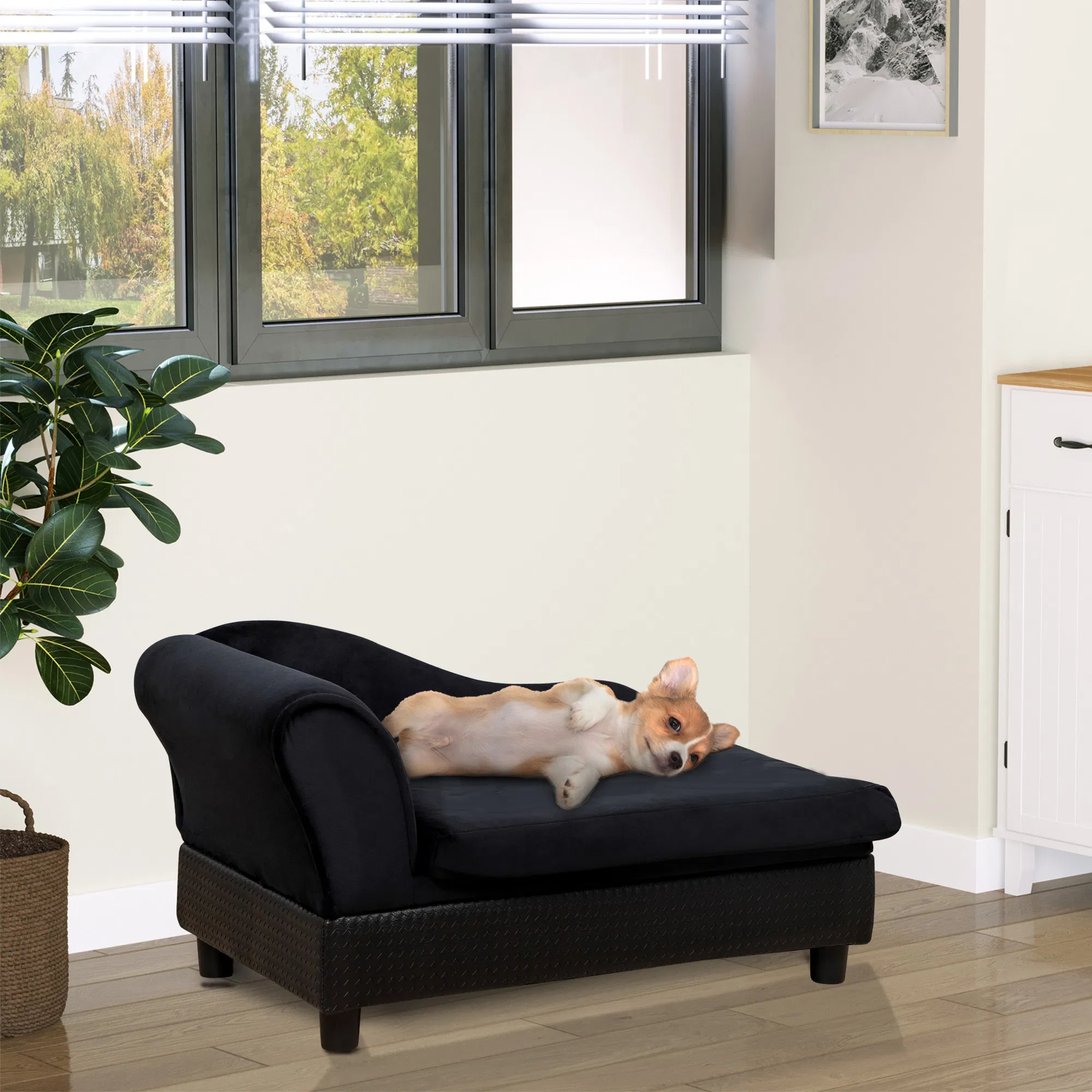 Luxury Dog Bed For Small Dogs, Hidden Storage, 3 In Foam Cushion, Modern Pet Sofa, Black — image 3