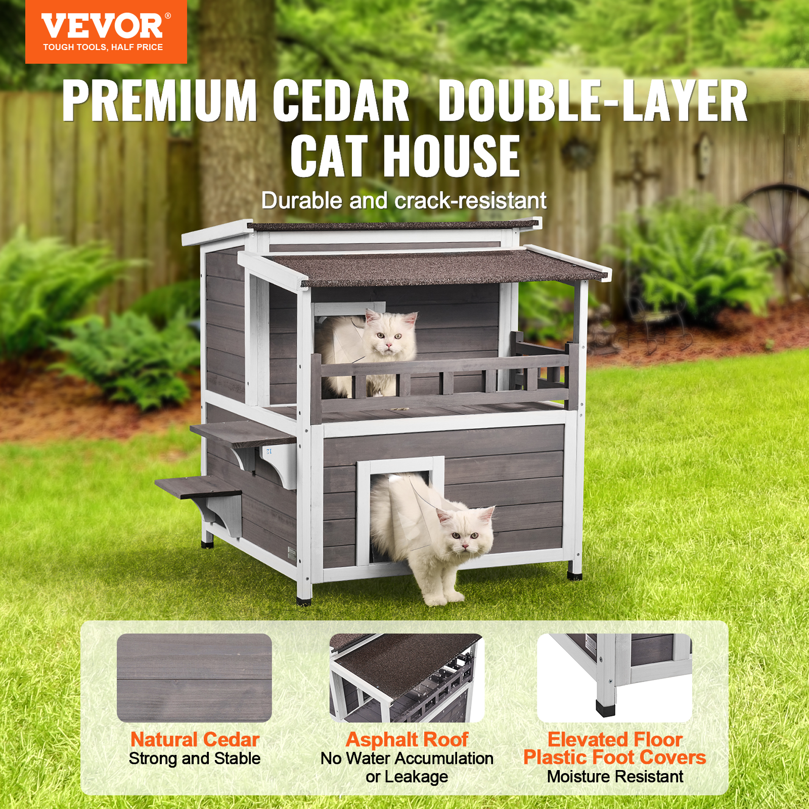 Casa para Gatos al Aire Libre de 2 Plantas de VEVOR - Refugio de Gatos Ferales con Balcón y Tejado — imagen 1