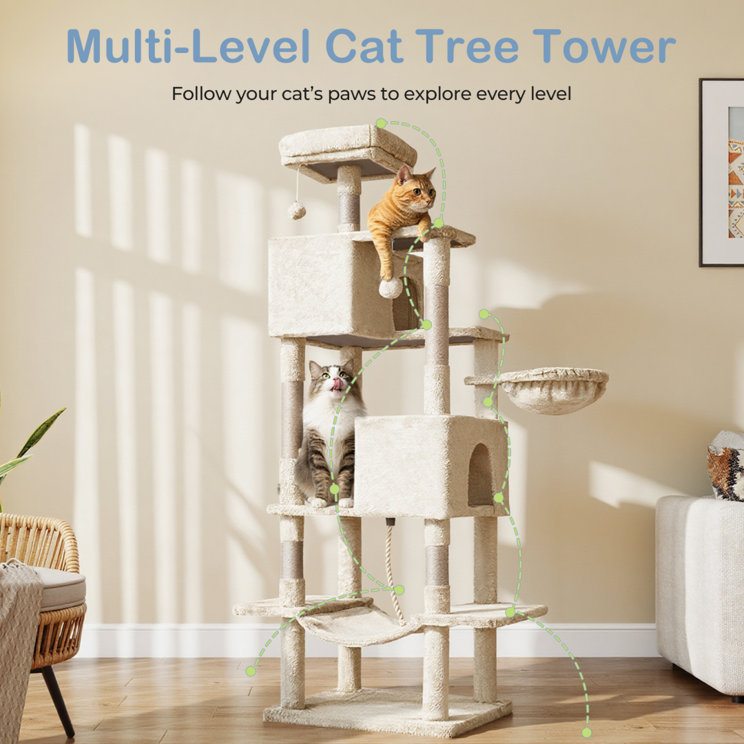 Torre para Gatos de Gran Tamaño, Plataforma Multigato con Hammock y Casa para Gatos Individuales — imagen 10