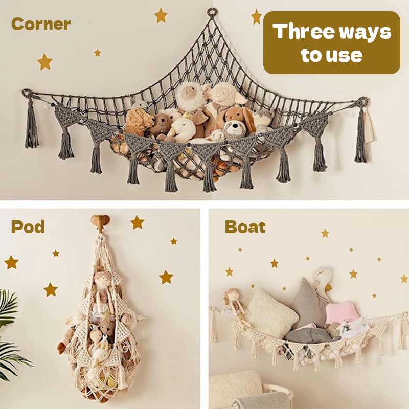 Space-Saving Toy Hammock, Decorative Woven Net to Organize Giant Stuffed Animals in Bedroom — image 8