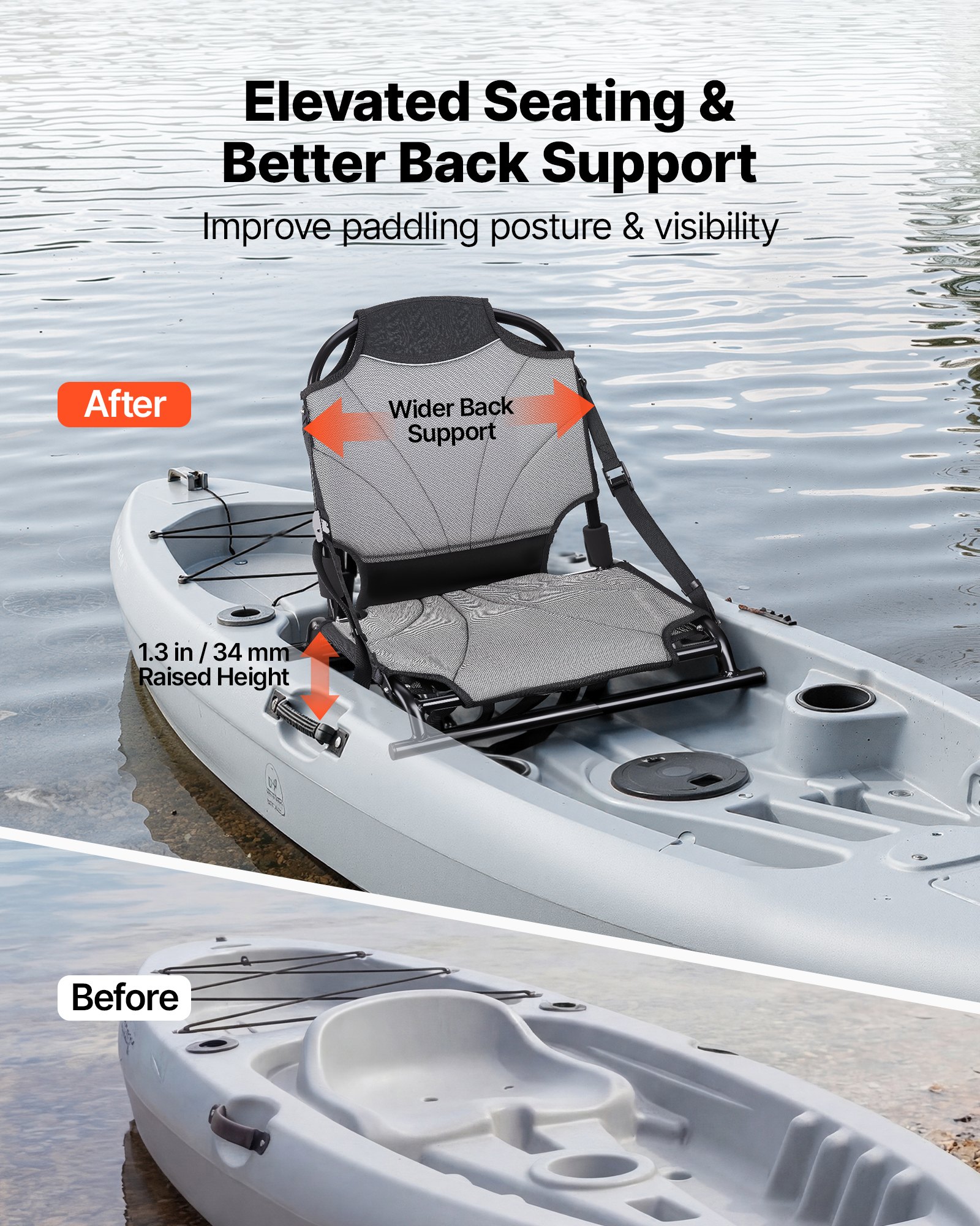 Asiento de Kayak 1 Unidad, Altura Elevada 3,3 cm, Universal Foldable con Soporte Lumbral Ajustable para Kayaks Sit-on-Top/Pesca/Inflables y Canoas — imagen 2