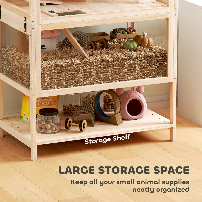 Wooden Hamster Cage With Detachable Lower Floor, Storage Shelf, Hut, Seesaw, Exercise Wheel, Ramps For — imagen 11
