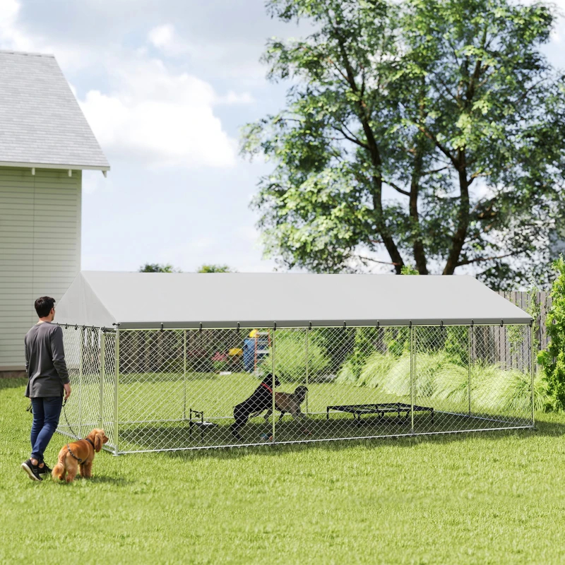 Cubo de Perro Exterior Resistente con Techo Impermeable, 2 Cerraduras Seguras, Corral para Perros en Patio de 6.10m x 3.05m x 2.13m — imagen 10