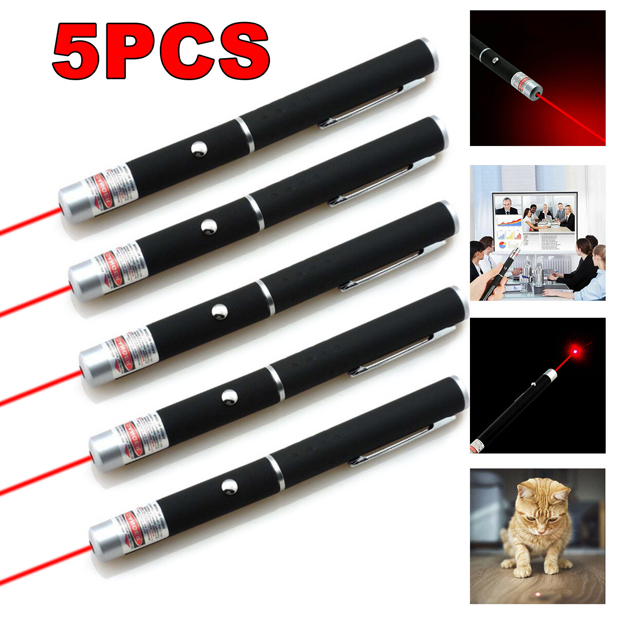 Puntero Láser Rojo 650nm en Forma de Pluma, Haz Único Visible, Linterna Láser con Pilas AAA, 5 Piezas, Alcance de 9900 Millas, Mini Pluma de Enseñanza, Juguete para Mascotas — imagen 1