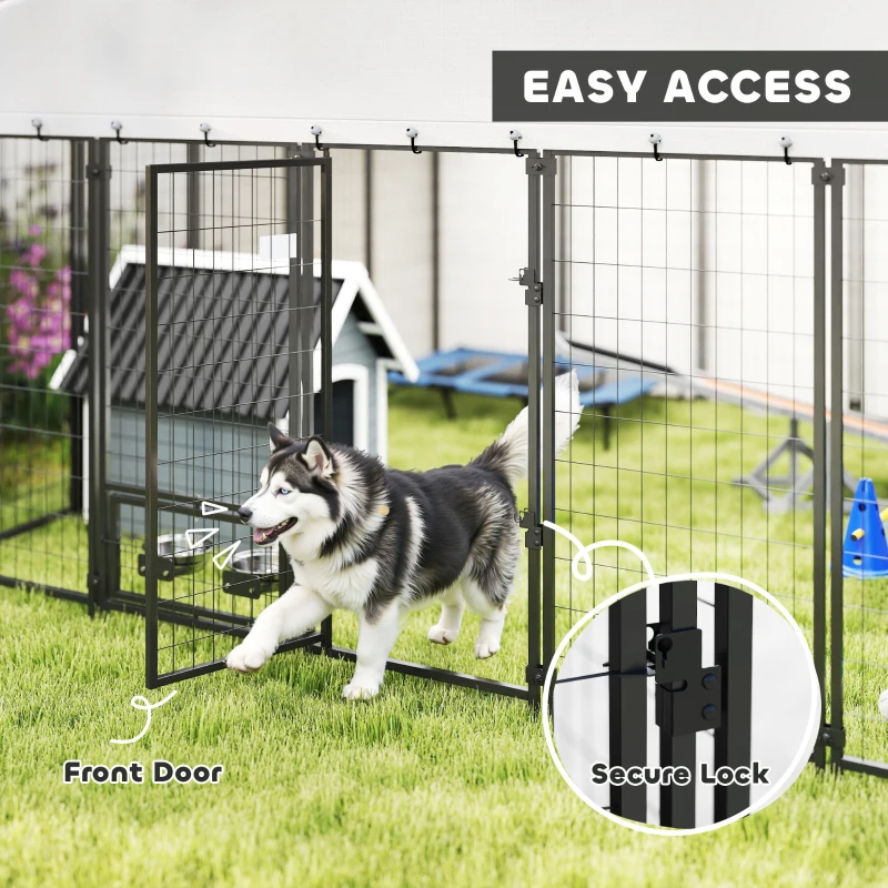 Caseta para Perros de Exterior 9.8' X 9.8' X 6', Corral Exterior con Comederos Giratorios 360°, Funda Impermeable y Resistente a los Rayos UV, Paquetes Múltiples — imagen 10