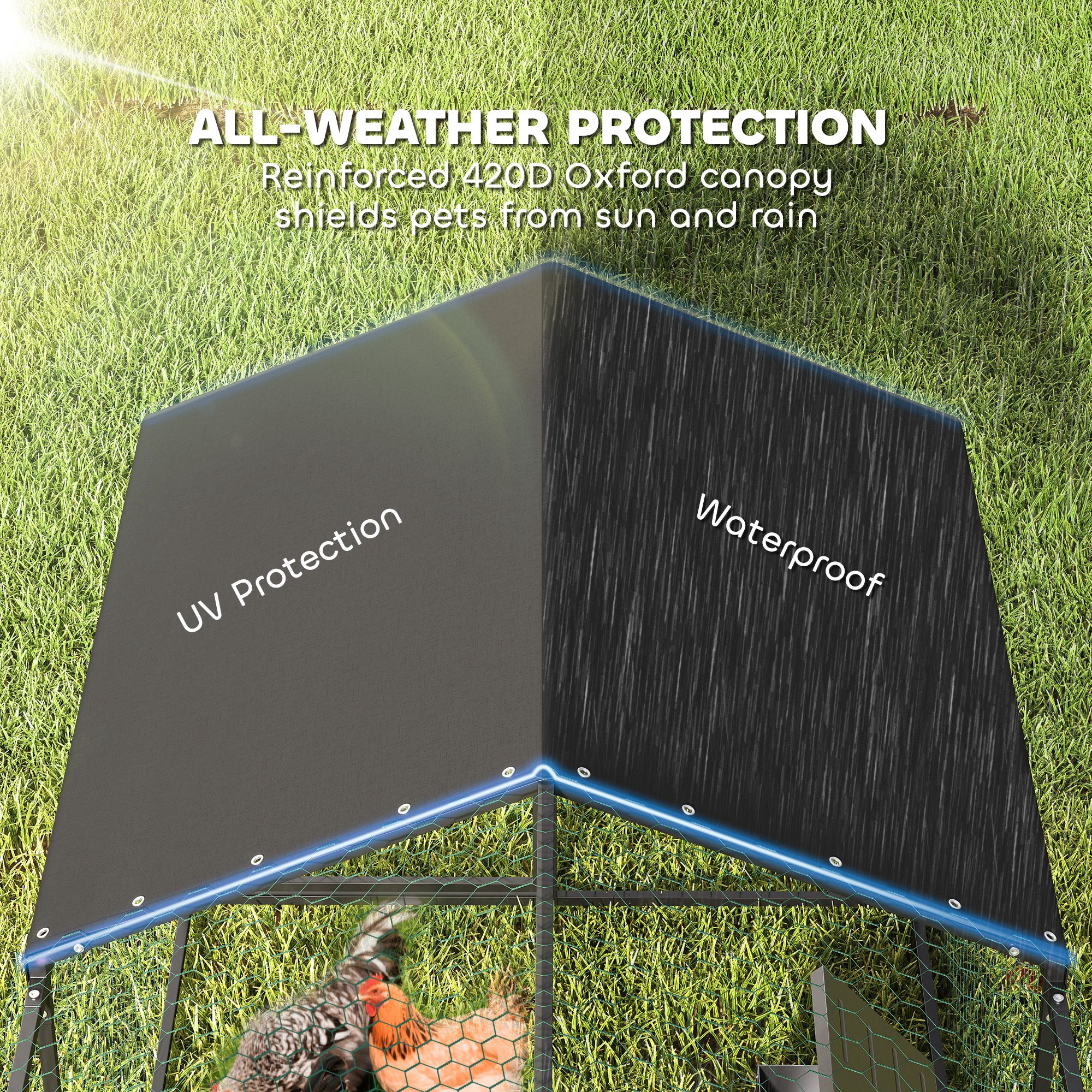 Casa de Pollos Grande en Metal con Corral Acogedor y Cubierta Impermeable UV para 3-5 Gallinas, Caja para Pájaros Exterior para Conejos — imagen 2