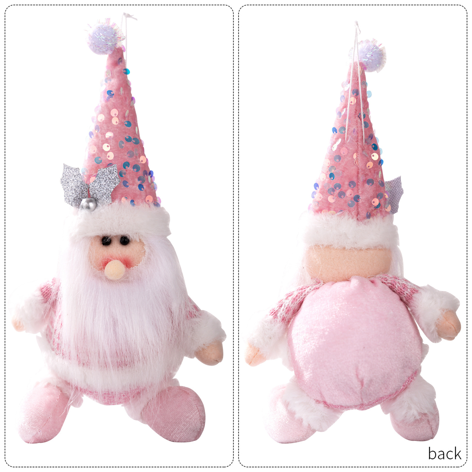 Christmas Decoration Pink Glitter Plush Ornament Santa Claus Figurine Snowman Reindeer Hanging Decor — image 6