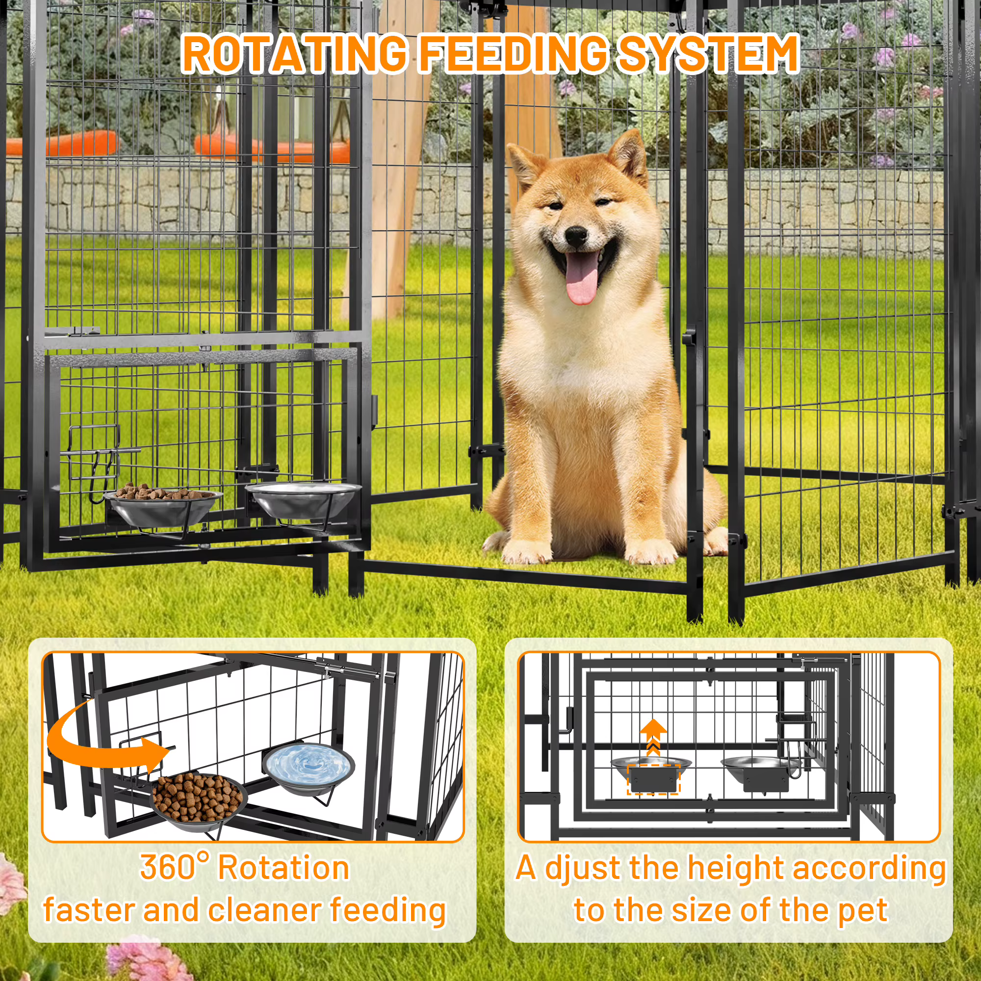 Cubo de Jaula Metálica Pesada con Cierre Doble y Alimentador Rotativo para Perros Impermeable UV — imagen 5