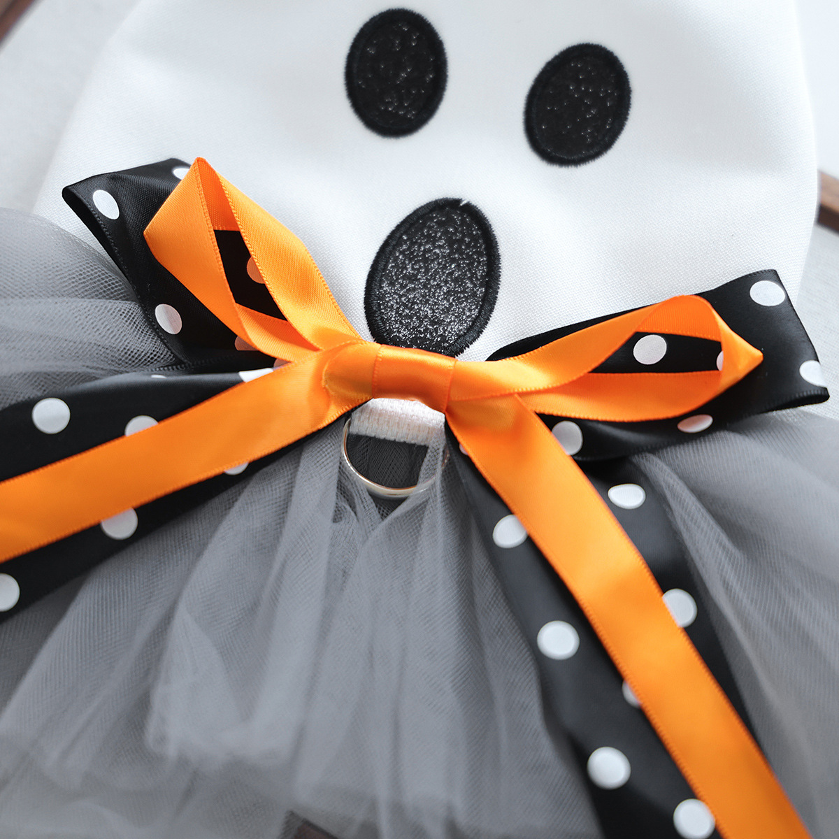 Ghost Face Ghost Polka Dot Bow Halloween Pet Tulle Dress for Maltese, Gray Mesh Festival Costume — image 4