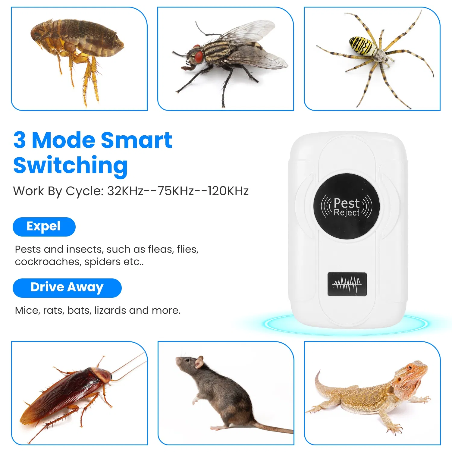 6 Piezas Repelente de Insectos Ultrasonido 32-120KHz con 3 Modos para Interior - Plugs de Pared para Control de Mosquitos, Roedores y Ratones en Habitación, Garaje, Almacén y Oficina — imagen 9