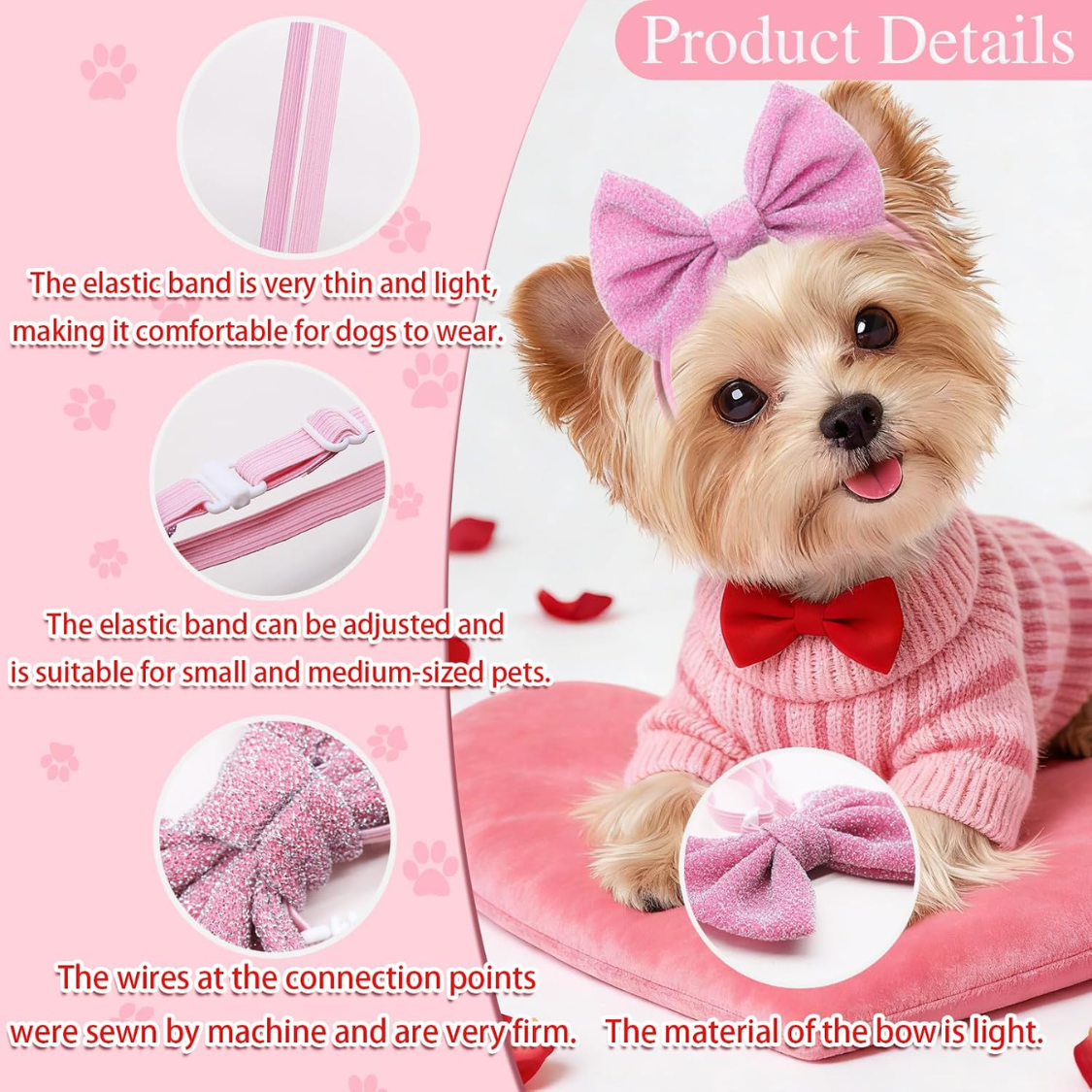 4 Piezas de Diadema con Moño para Perros Pequeños y Medianos, Ajustable, Accesorios de Peluquería para Mascotas, Cachorros y Gatos — imagen 3
