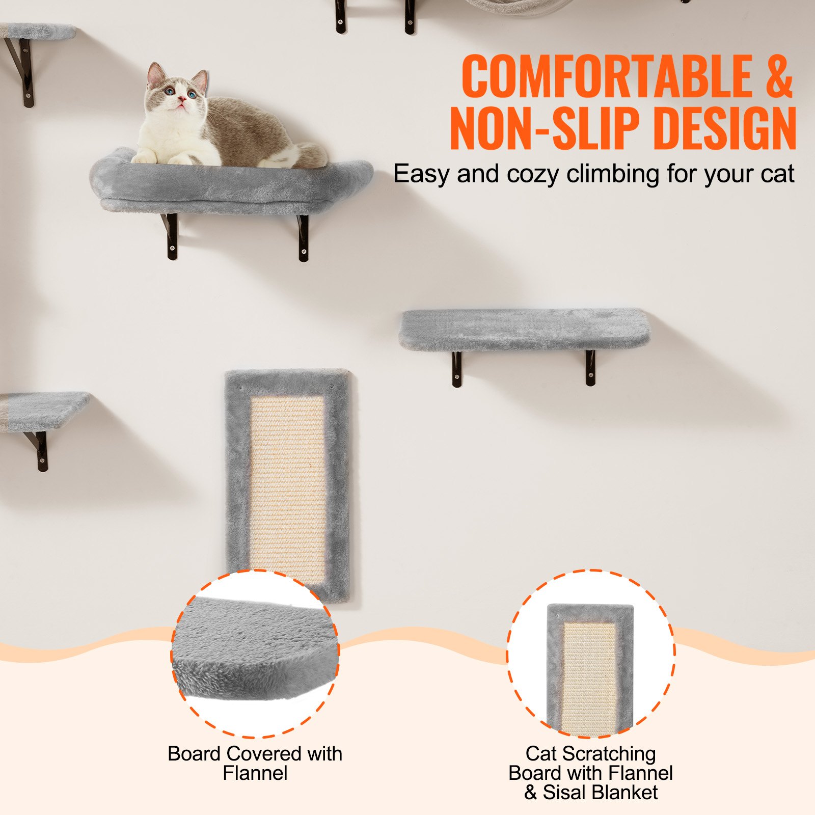 Wall Mounted Cat Shelves Tree With Jump Boards Hammock Sofa Grip Set Of 6 — image 3