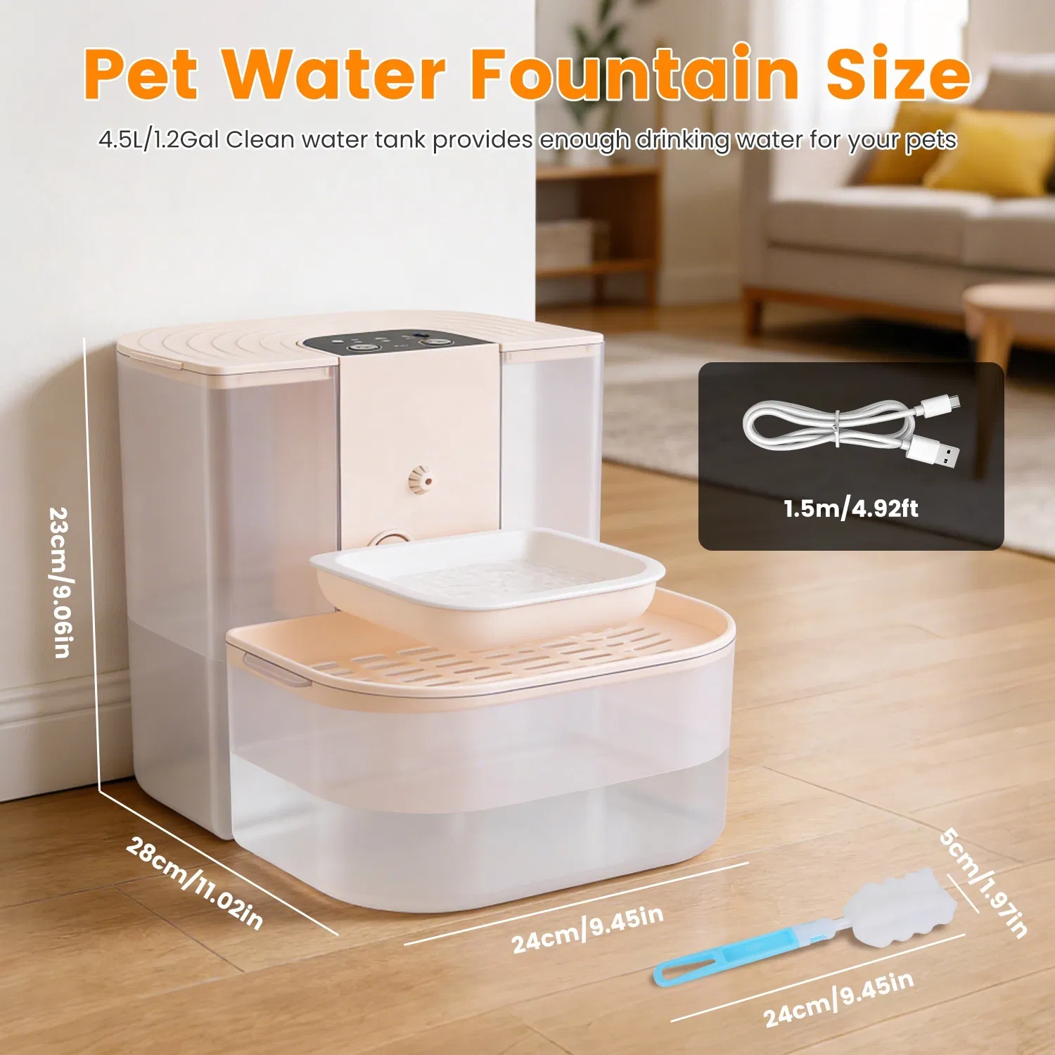 Cordless Dog Cat Water Fountain 4.5L, Dual Tank Filtration Automatic Pet Water Dispenser with Easy Cleaning — image 11