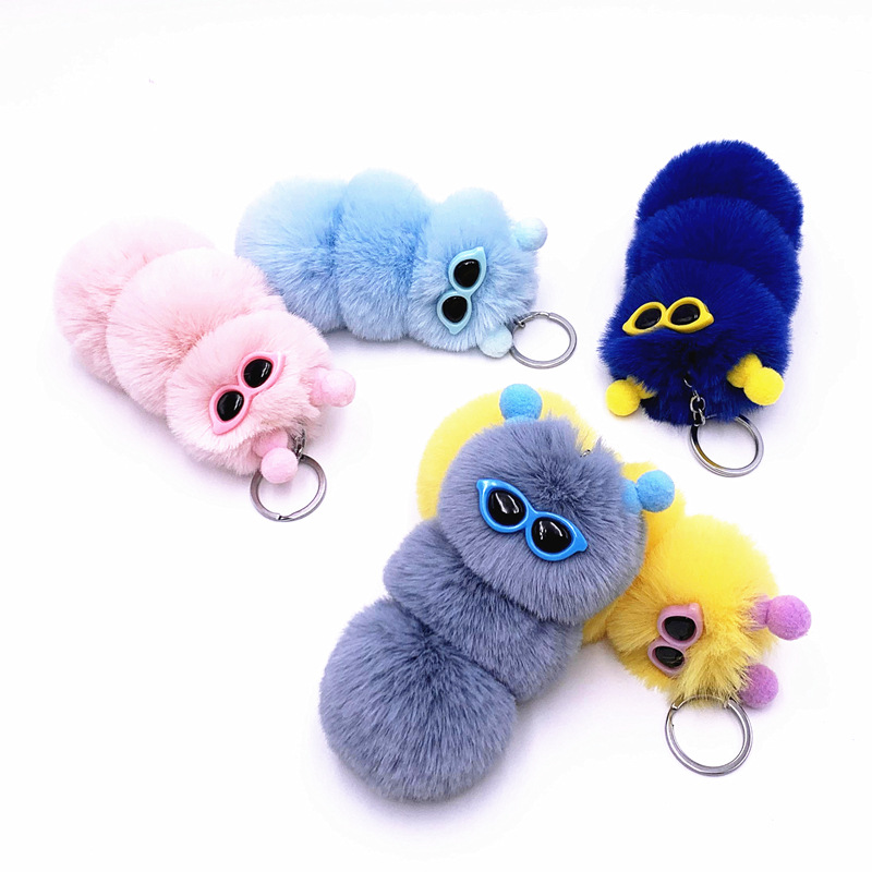 New Cute Caterpillar Key Chain Cute Candy Color Cartoon Plush Bag Pendant Car Key Chain Accessories — image 1