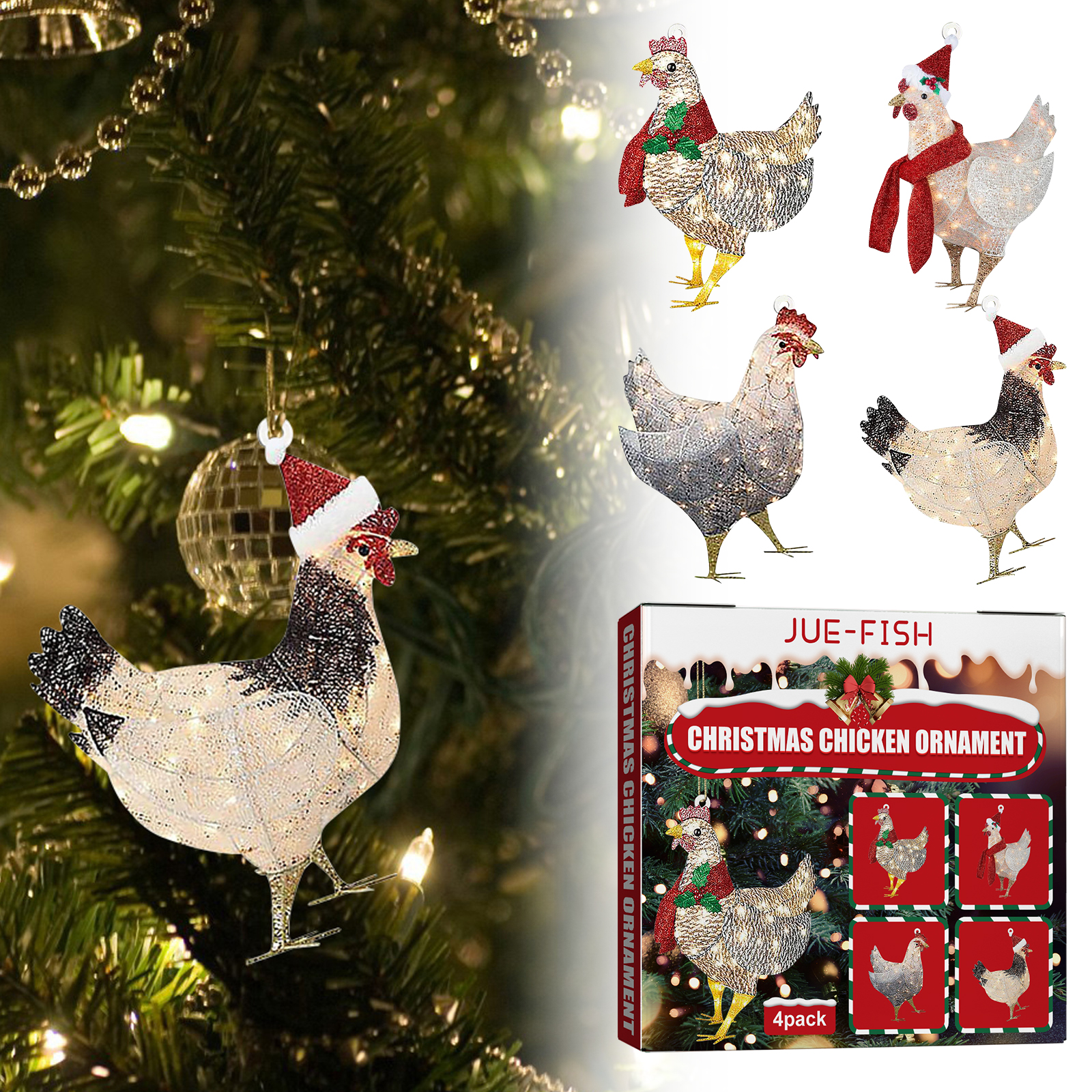 Jue-Fish Christmas Scarf Chicken Pendant Set, Decorated Chicken Pendant For Home Holiday Party Christmas Tree Atmosphere — image 6