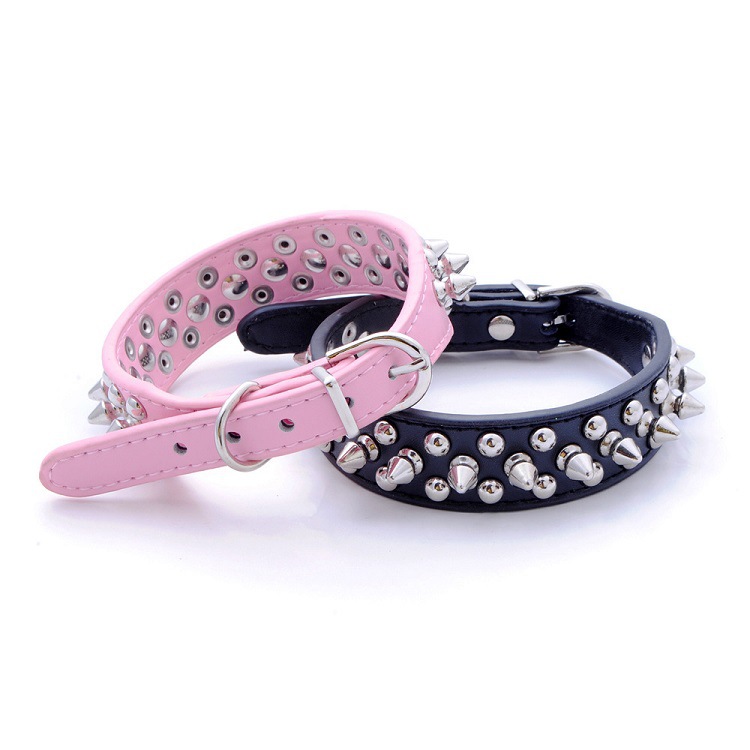 PU Leather Round Head Anti Bite Pet Collar Cool Rivet Nail Bullet Nail Punk Cat Dog Collar — image 2