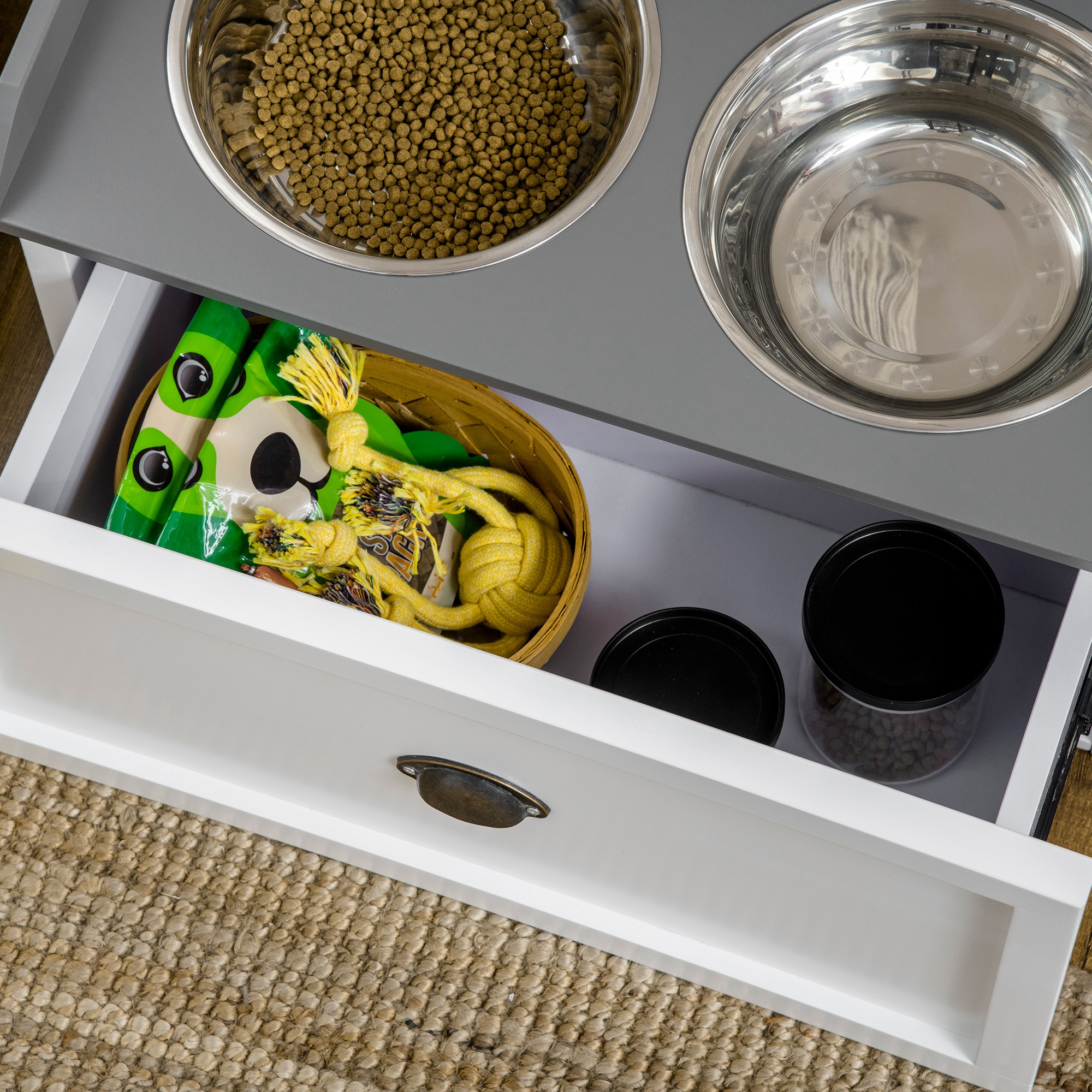 Pet Feeding Station Pet Dish Bowl Set with Storage, 2 Elevated Dog Bowls for Large Sized Dogs, White — image 4