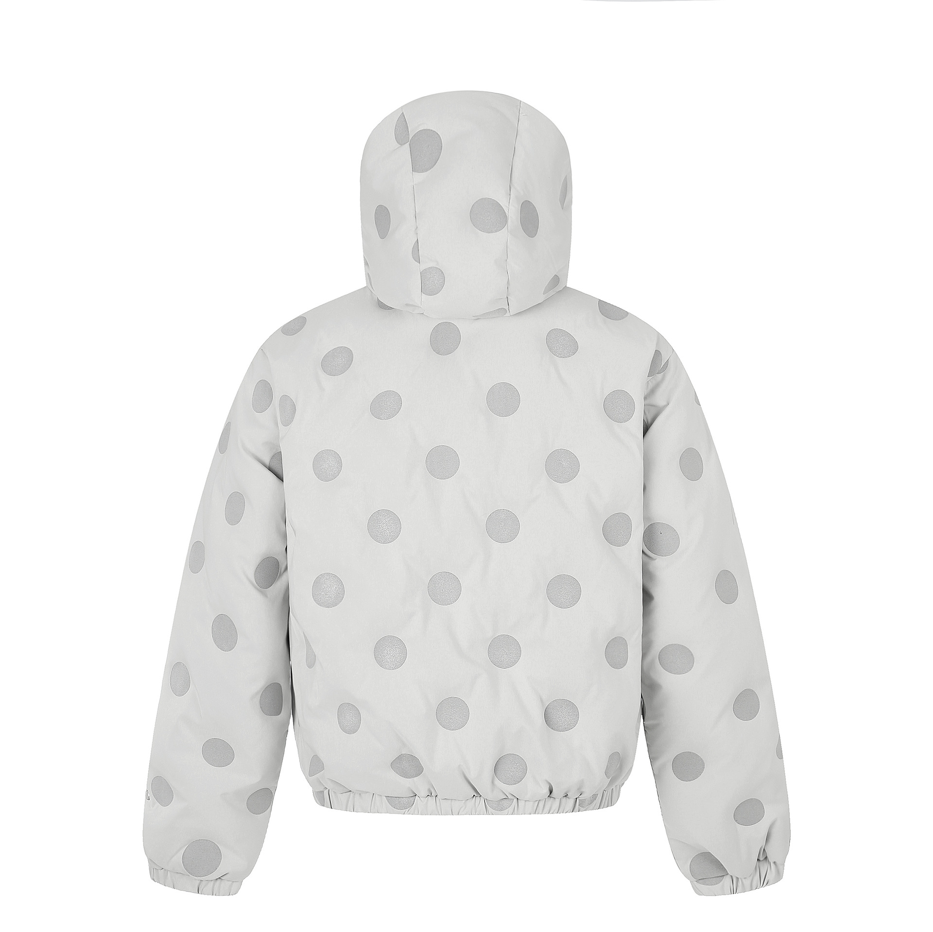 Polka Dot Print White Duck Down Jacket Windproof Snap Button High Collar Hooded Unisex Warm Coat — image 3