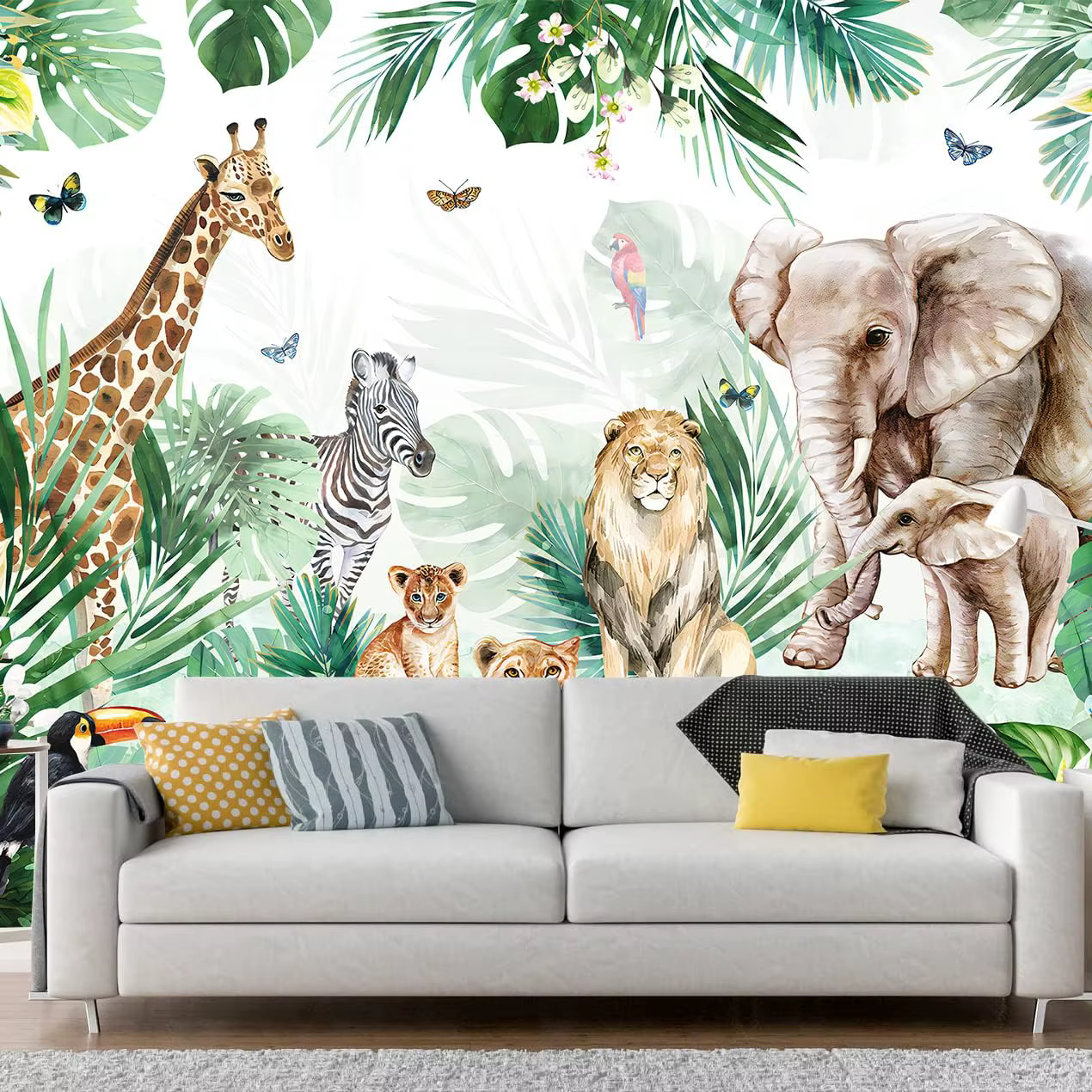Jungle Safari Animal Print Mural Tapestry Wall Hanging Tropical Boho Wildlife Decor Nursery Room Wall Art Polyester Home Decor — image 3