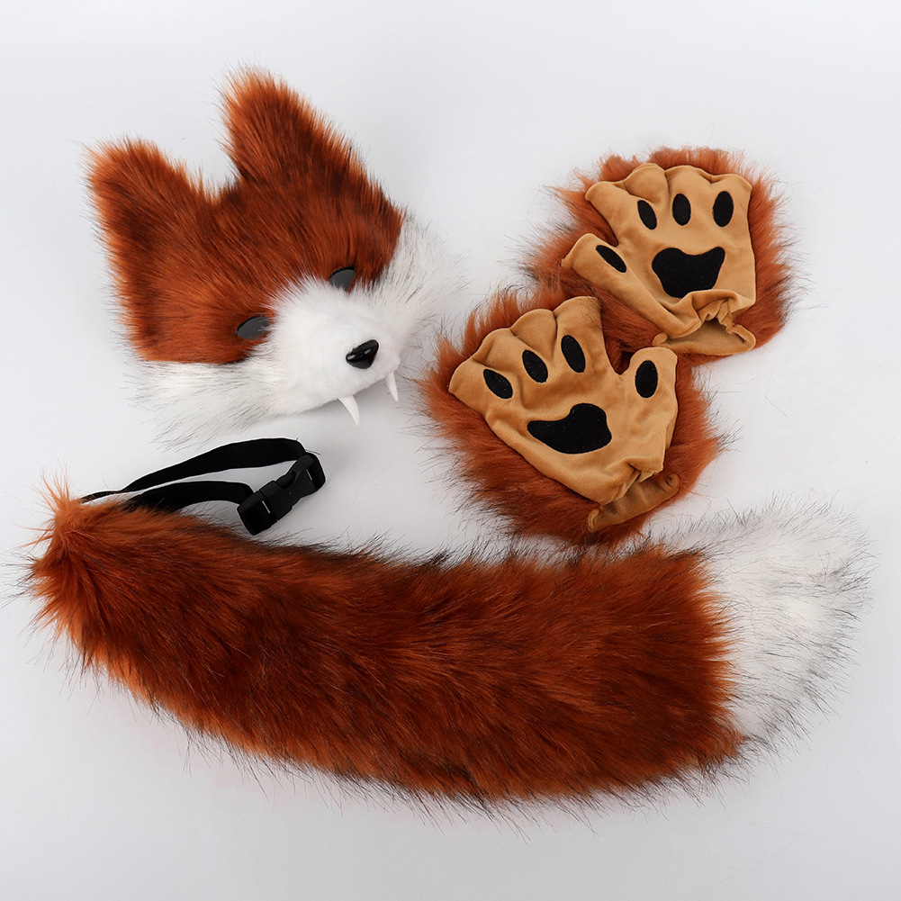 Halloween Realistic Wolf Tooth Mask 3D Set Cosplay Lone Wolf Plush Animal Tail Party Costume Accessory — image 5