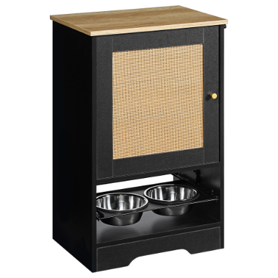 Estación de Alimentación con 1 Cajas de Almacenamiento, Estación para Mascotas con 2 Tazas Elevadas para Perros, Broches Lados, Kit Anti-derrumbe, Estación Oculta para Alimentar y Rellenar Agua, Negro — imagen 5