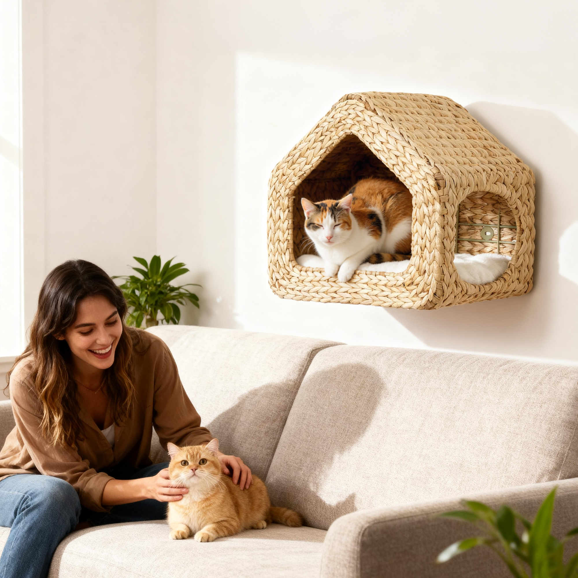 Casa de Gato Suspendida, Mobiliario de Pared para Gatos con Almohada Limpiable Natural — imagen 1