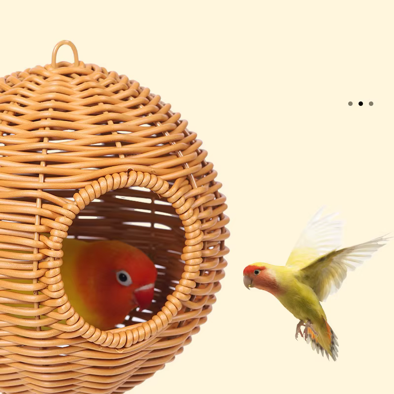 Nido de Pájaros Falso Pasto Tejido a Mano - Casa para Loros, Canarios y Amazónidas — imagen 4