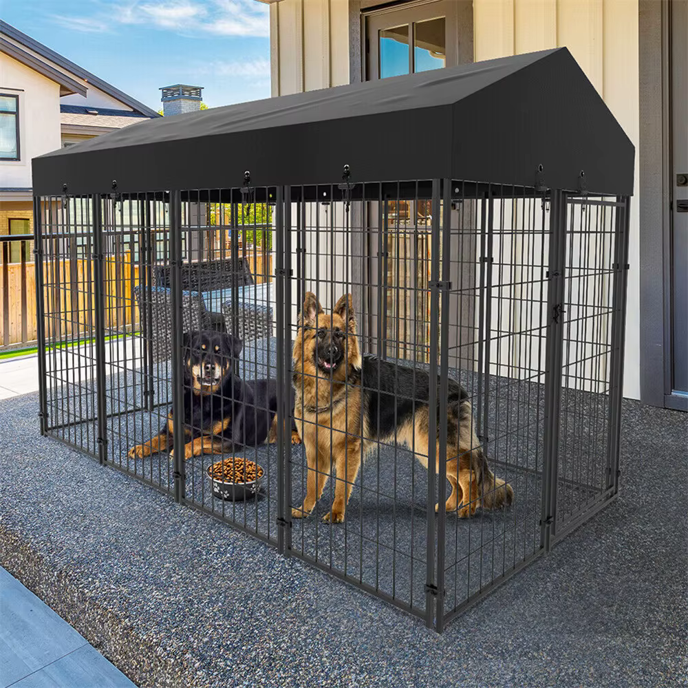 Cubo de Perro Resistente al Uso Intenso con Techo - Cárcel para Mascotas Metálica Exterior e Interior con Entrada Segura — imagen 2