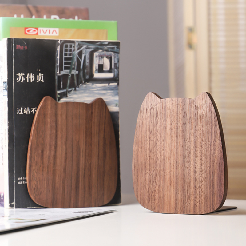 Ins Book Stand Desktop Wooden Book Stand Cat Face Creative Cute Book Leaning Triangle Book Stand Creative Bookend — image 3