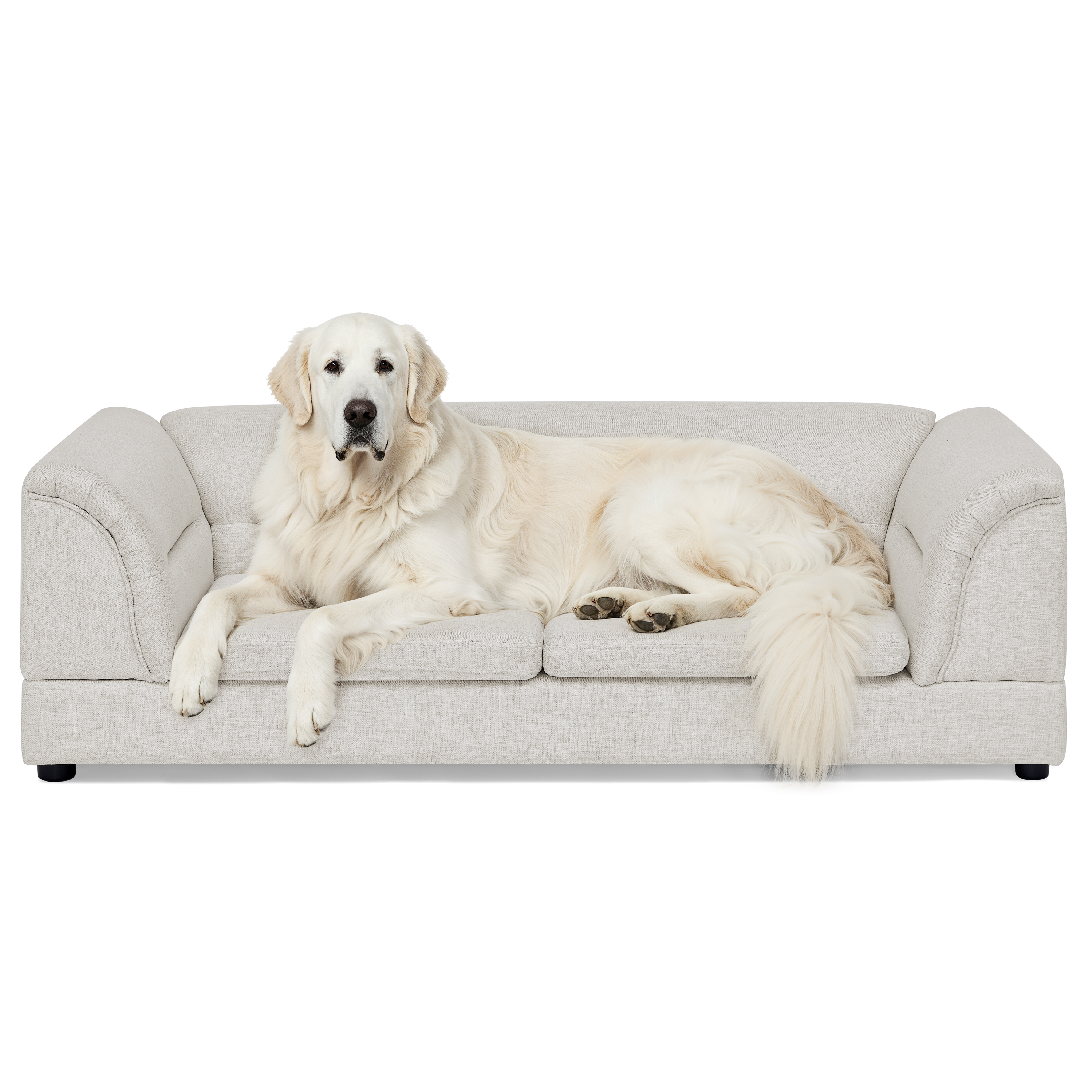 Silla de Comodidad para Mascotas Grande, Sofá Rectangular con Brazo Curvo en Tela de Lino para Perros Grandes - Beige — imagen 15