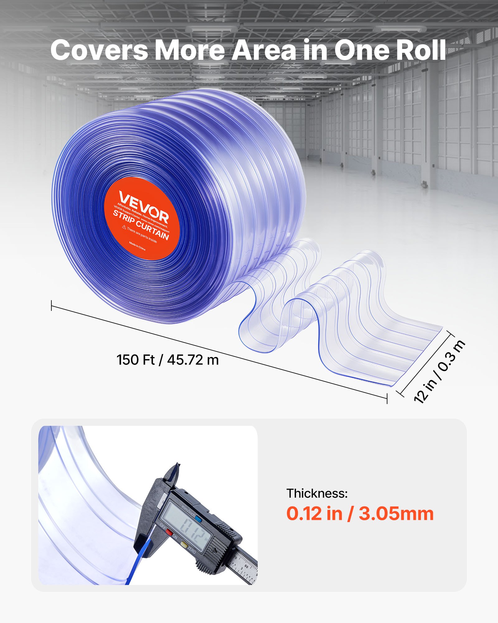 Cortina de Tela PVC Transparente, 150 pies de largo x 12 pulgadas de ancho, Cortina Plástica para Puertas en Rollo, Curtiduras para Almacenes, Garajes y Hogares con Animales — imagen 3