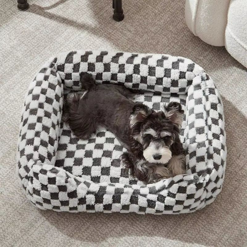 Checkered Pet Bed A Square-Shaped Pet Bed Soft and Comfortable Providing A Deep Sleep Area for Dogs and Cats Winter Warm Pet Pad — image 2