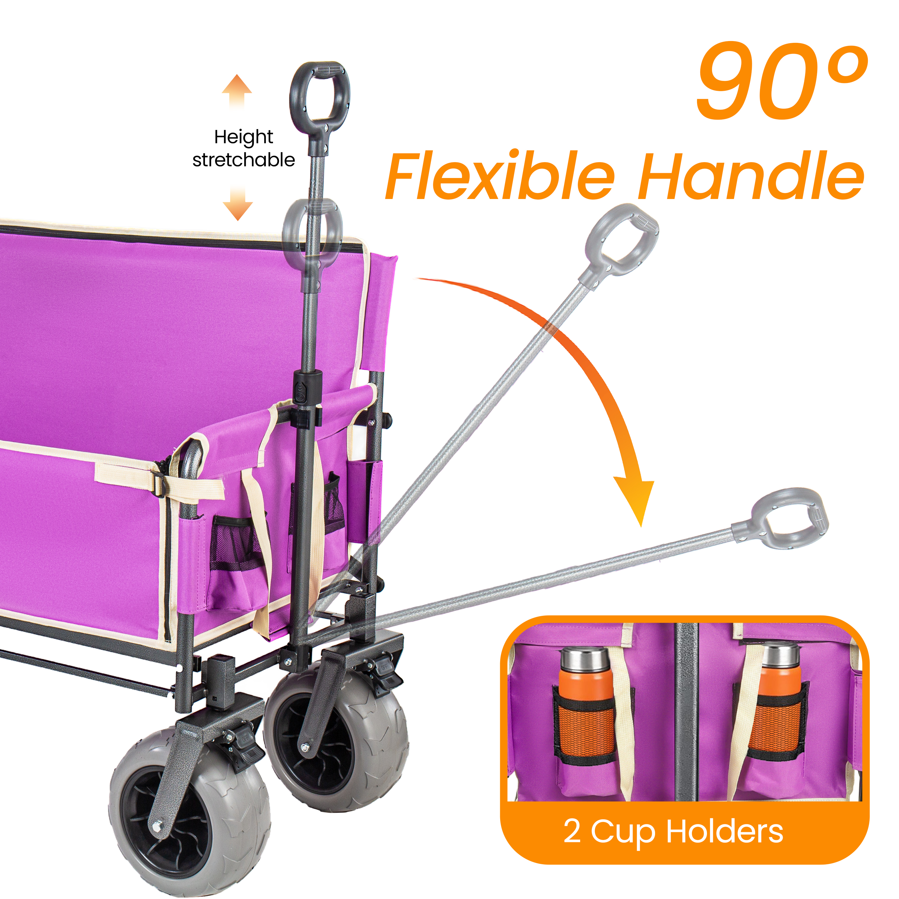 Carreta Plegable 3 en 1 que se Convierte en Banco, Carrito Plegable Convertible con Mesa Plegable Trasera, Resistente hasta 500lbs, Capacidad de 180L, para Camping, Playa, Jardín y Pesca - Morado — imagen 5