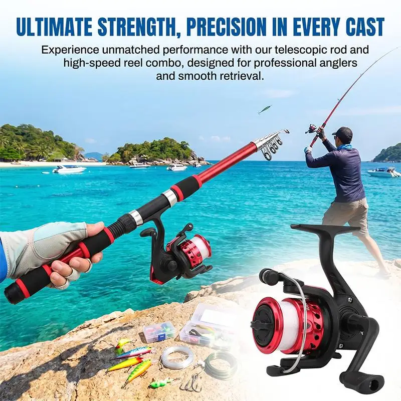 Juego completo de caña de pescar 1.8m con caña telescópica y carrete combo de alta resistencia portátil para regalos de pesca al aire libre en vacaciones — imagen 1