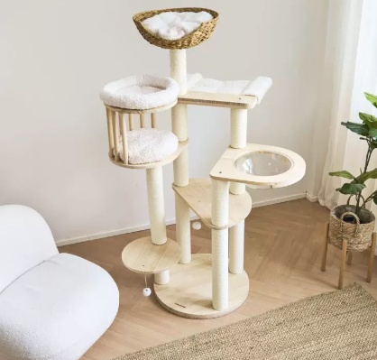 Árbol de Escalada para Gatos en Madera Maciza con Dos Hamacas — imagen 3