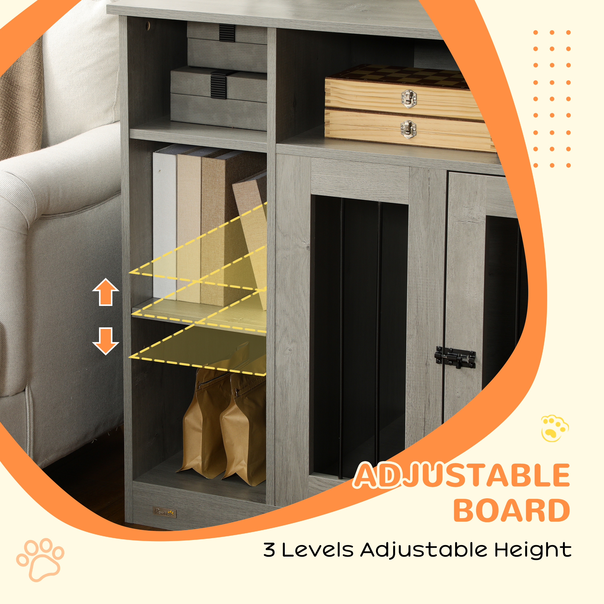 Caja de Perro para Mascotas Grandes con Almacenamiento, 47", Gris — imagen 3