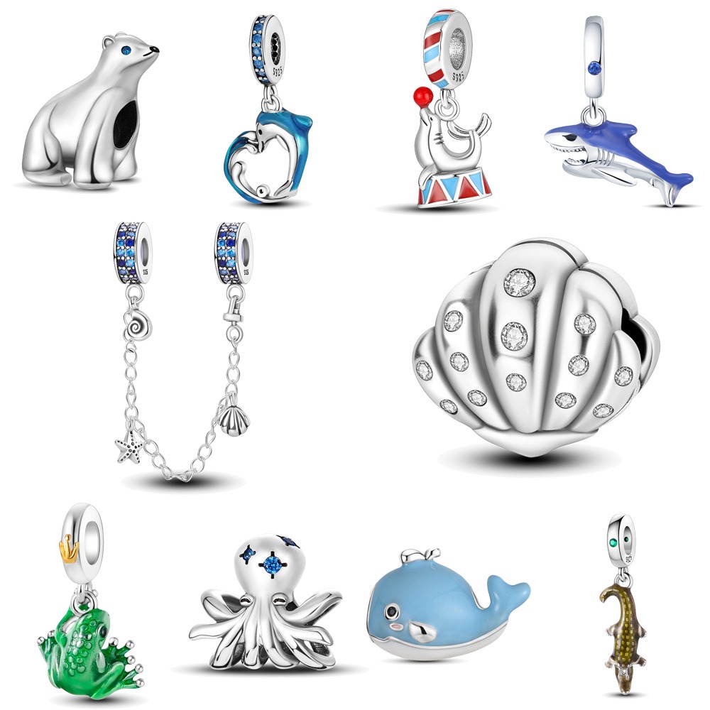 Ocean Dolphin and Whale Pendant Beads Copper Plated DIY Beads Bracelet Necklace — image 17