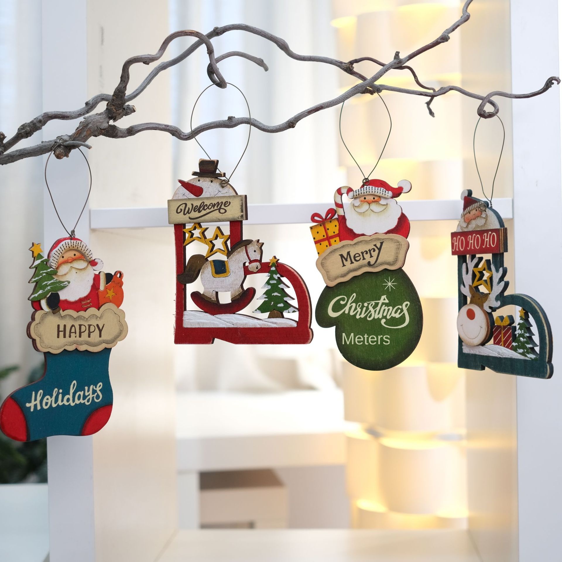 Decoración Navideña de Madera con Santa, Ciervo y Zapatos — imagen 1